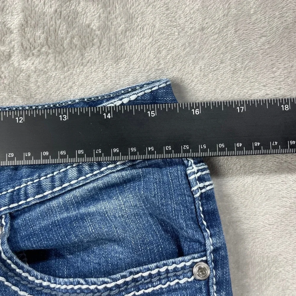 Ariya Jeans Bootcut Women 11/12 Blue Thick Stitch Embellished Flap Pocket